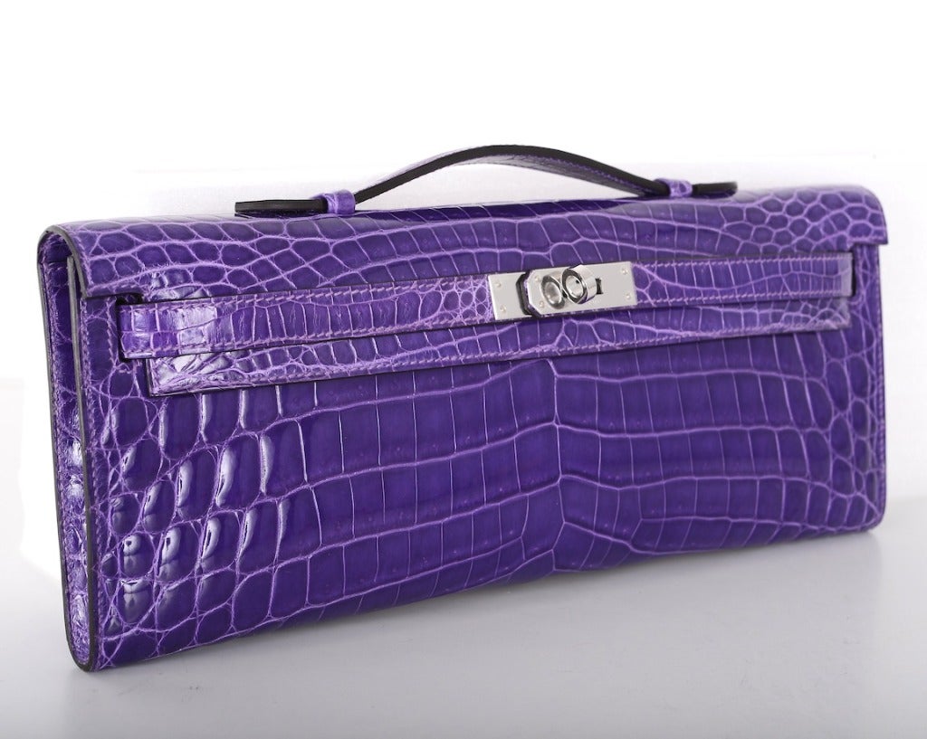 Women's Hermes Kelly Cut ULTRA VIOLET CROCODILE Bag Kelly Cut CLUTCH POCHETTE