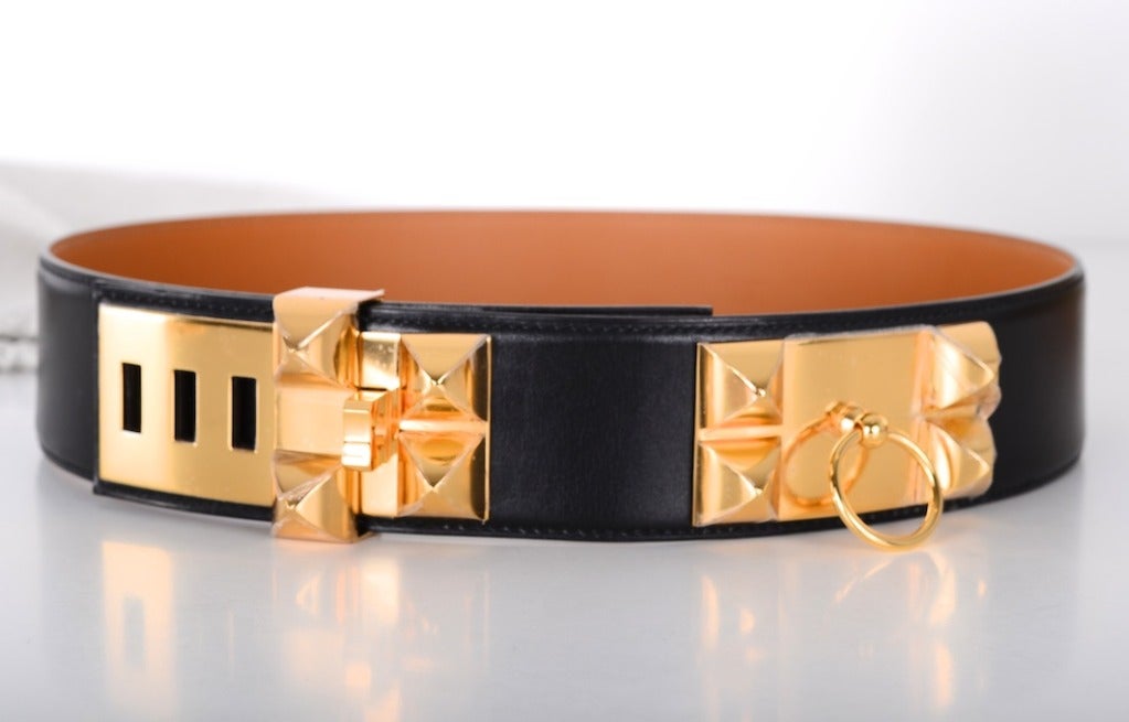 As always, another one of my fab finds! Hermes COLLIER DE CHIEN BELT WITH GOLD HARDWARE!
THIS BELT IS BRAND NEW!

AS YOU CAN SEE, THIS BELT WILL GO FROM DAY TO NIGHT. THIS BELT WILL MAKE A PLAIN SHIRT DRESS LOOK COUTURE. JEANS WILL TURN INTO AN