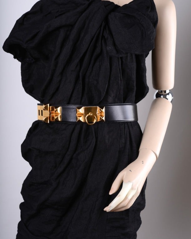 Hermes CDC Belt Black  with Gold Hardware SZ 9O JaneFinds In New Condition In NYC Tri-State/Miami, NY