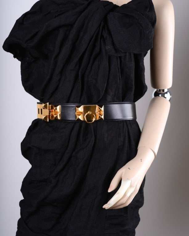 Hermes CDC Belt Black with Gold Hardware SZ 9O JaneFinds at 1stdibs