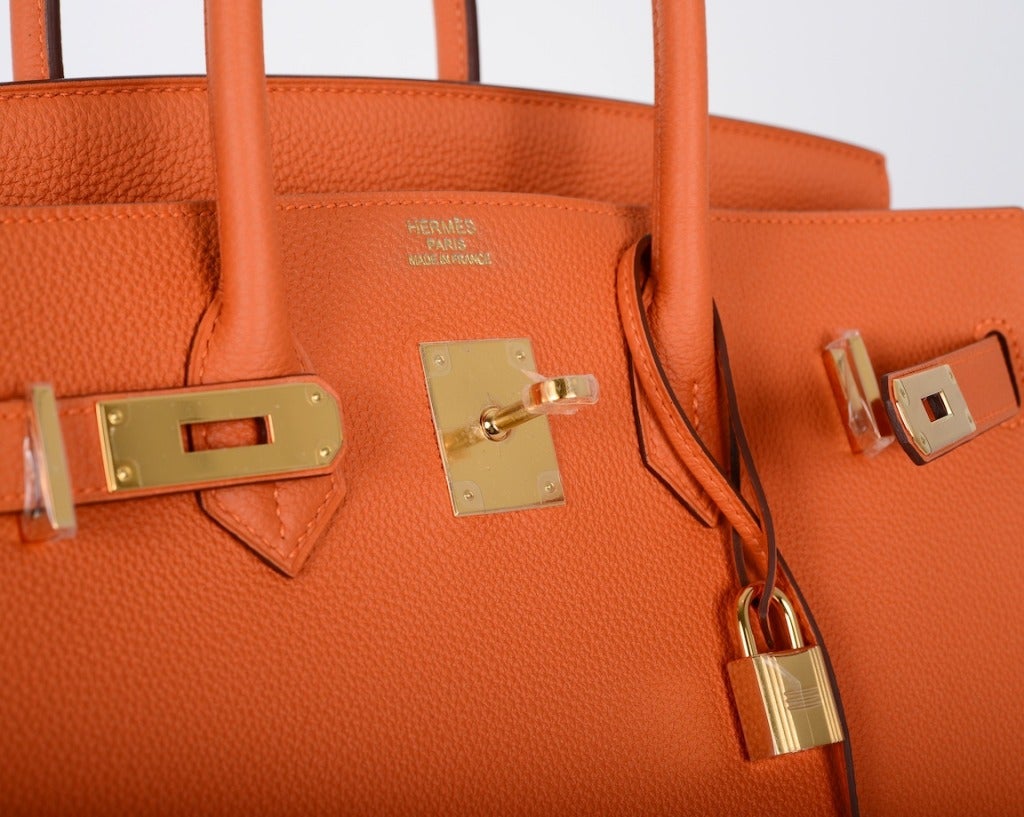hermes 35cm feu orange togo birkin bag with palladium hardware  