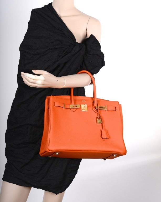 hermes 35cm orange feu clemence birkin bag with gold hardware