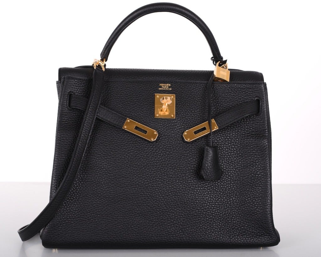 HERMES KELLY BAG 32cm BLACK WITH GOLD HARDWARE TOGO For Sale at ...