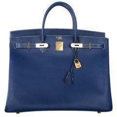 VERY SPECIAL BAG Hermes Special Order HSS 40cm Blue de Malte with Etain interior