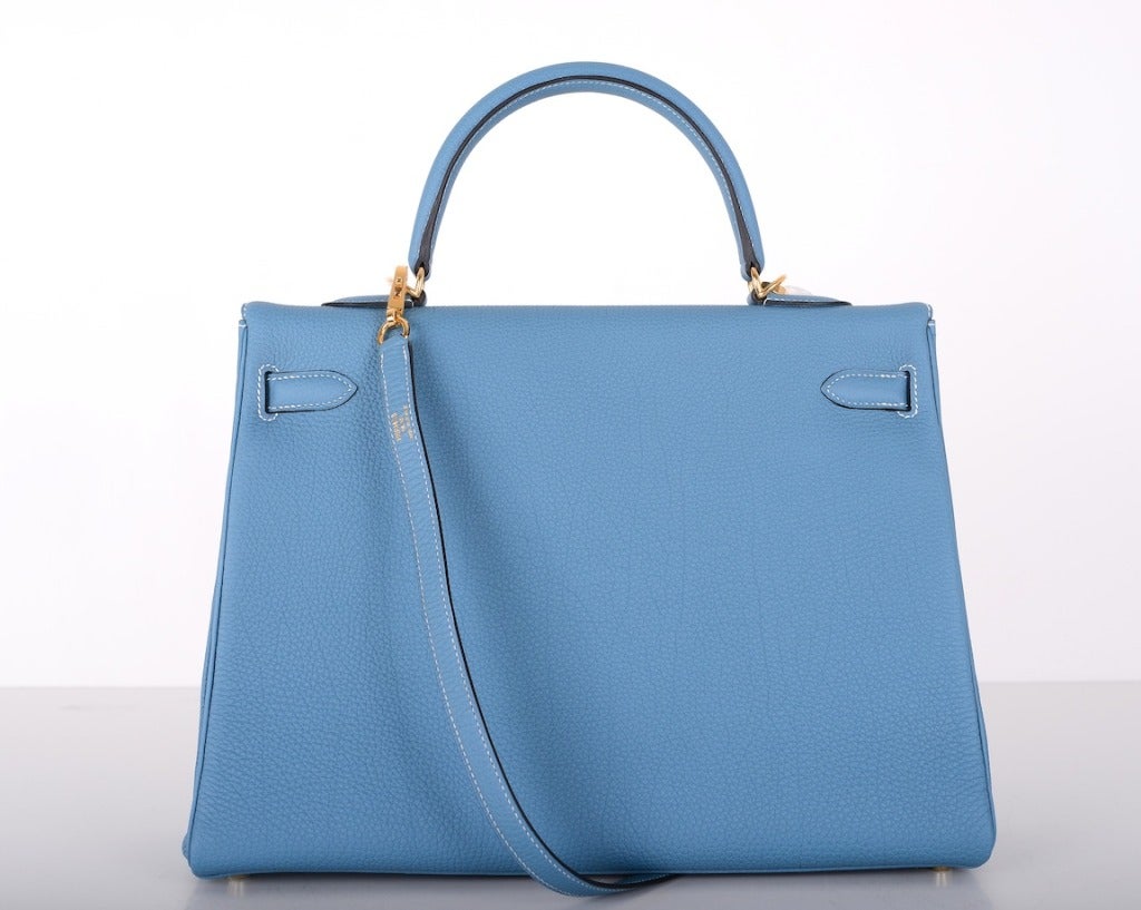 STUNNING BLUE Hermes Kelly Bag 35CM BLUE JEAN TOGO GOLD HARDWARE 4