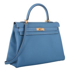 STUNNING BLUE Hermes Kelly Bag 35CM BLUE JEAN TOGO GOLD HARDWARE