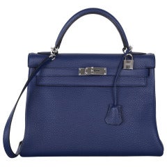 THE "IT" BAG Hermes Kelly Bag BLUE SAPPHIRE TOGO PALL HARDWARE