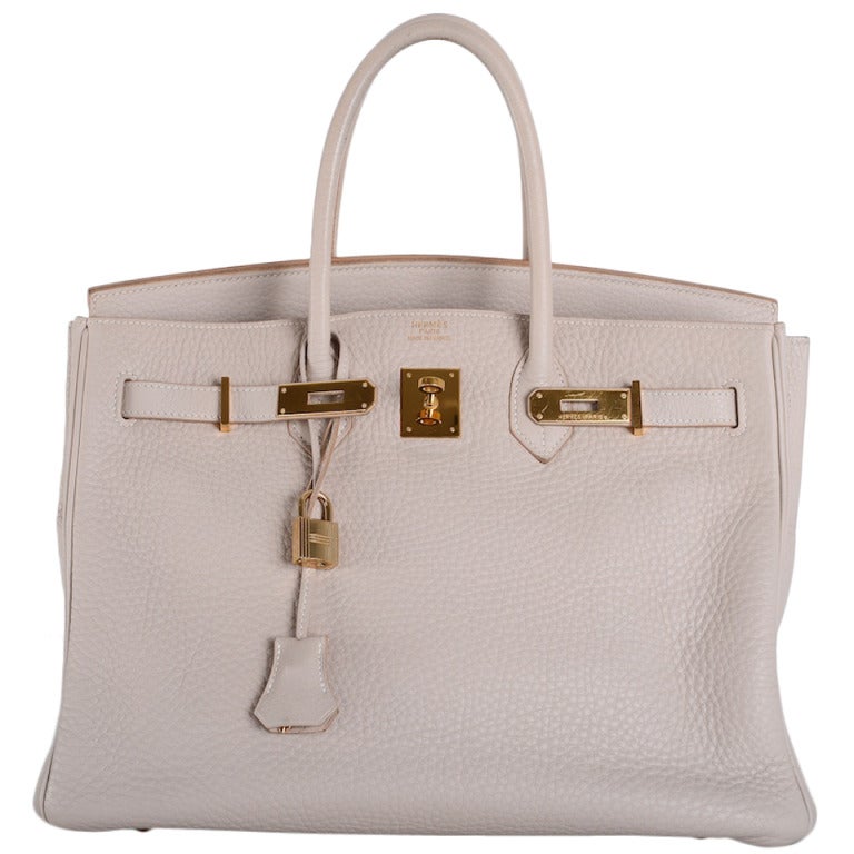 VERY RARE COLOR HERMES BIRKIN BAG 35cm BEIGE W GOLD HARDWARE ...