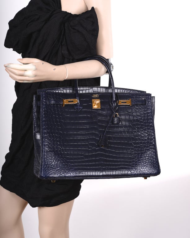 HERMES BIRKIN BAG 40cm BLUE INDIGO MATTE CROC POROSUS GOLD ...  