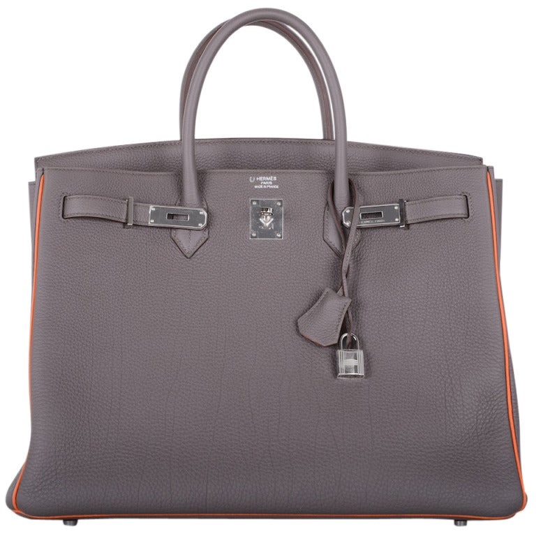 HERMES SPECIAL ORDER HSS 40cm ETAIN WITH ORANGE PIPING & INTERIOR JaneFinds