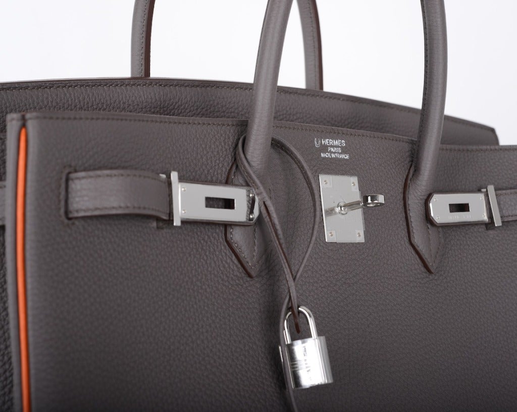 HERMES SPECIAL ORDER HSS 40cm ETAIN WITH ORANGE PIPING & INTERIOR JaneFinds In New Condition In NYC Tri-State/Miami, NY
