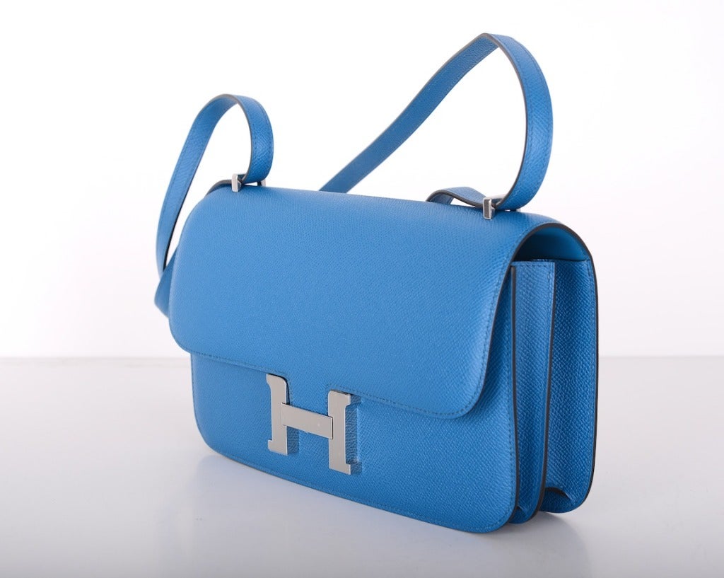 HERMES CONSTANCE ELAN Blue Izmir PALLADIUM EPSOM JaneFinds In New Condition In NYC Tri-State/Miami, NY