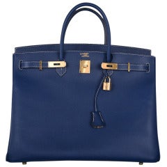 SPECIAL BAG Hermes Special Order HSS 40cm Blue de Malte with Etain interior GOLD