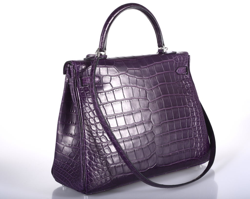 JEWEL HERMES KELLY BAG AMETHYST 35cm ALLIGATOR MATTE COLOR 2DIE!!!! In New Condition In NYC Tri-State/Miami, NY