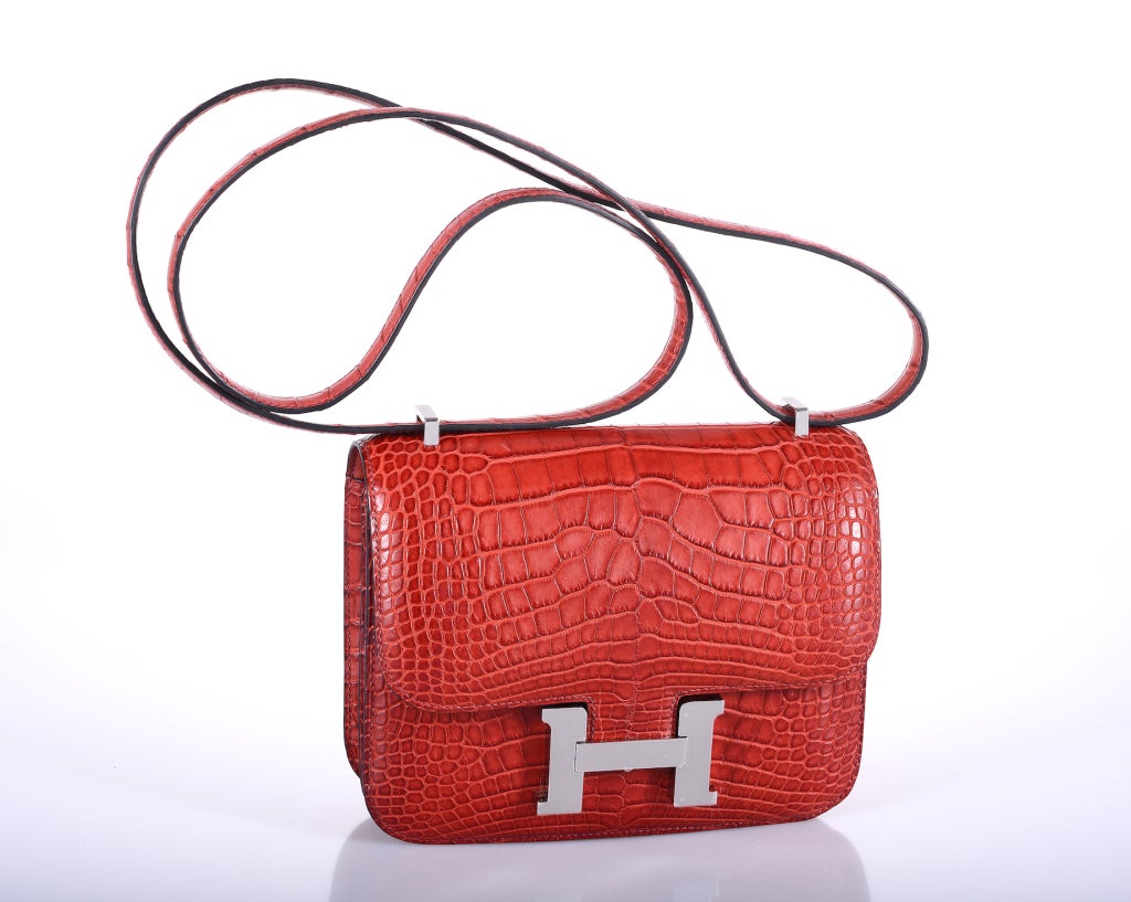 HERMES CONSTANCE BAG ALLIGATOR 18cm ROUGE H WITH PALL HARDWARE JaneFinds 2