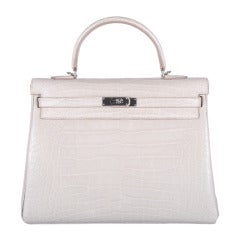 HERMES KELLY BAG 35cm BETON MATTE ALLIGATOR WITH PALLADIUM HARDWARE