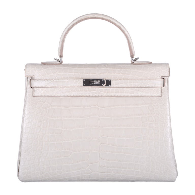 HERMES KELLY BAG 35cm BETON MATTE ALLIGATOR WITH PALLADIUM HARDWARE