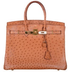 CLASSIC CHIC HERMES BIRKIN BAG 35cm OSTRICH COGNAC GOLD IMPOSSIBLE TO GET!