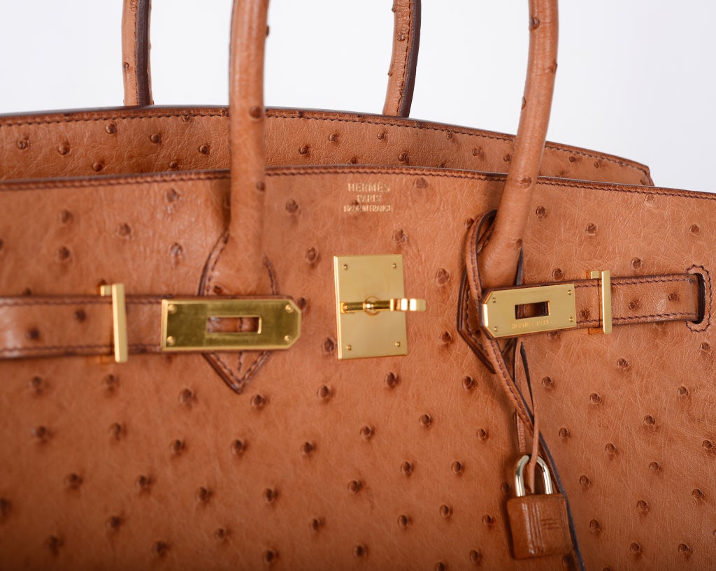 CLASSIC CHIC HERMES BIRKIN BAG 35cm OSTRICH COGNAC GOLD IMPOSSIBLE ...  