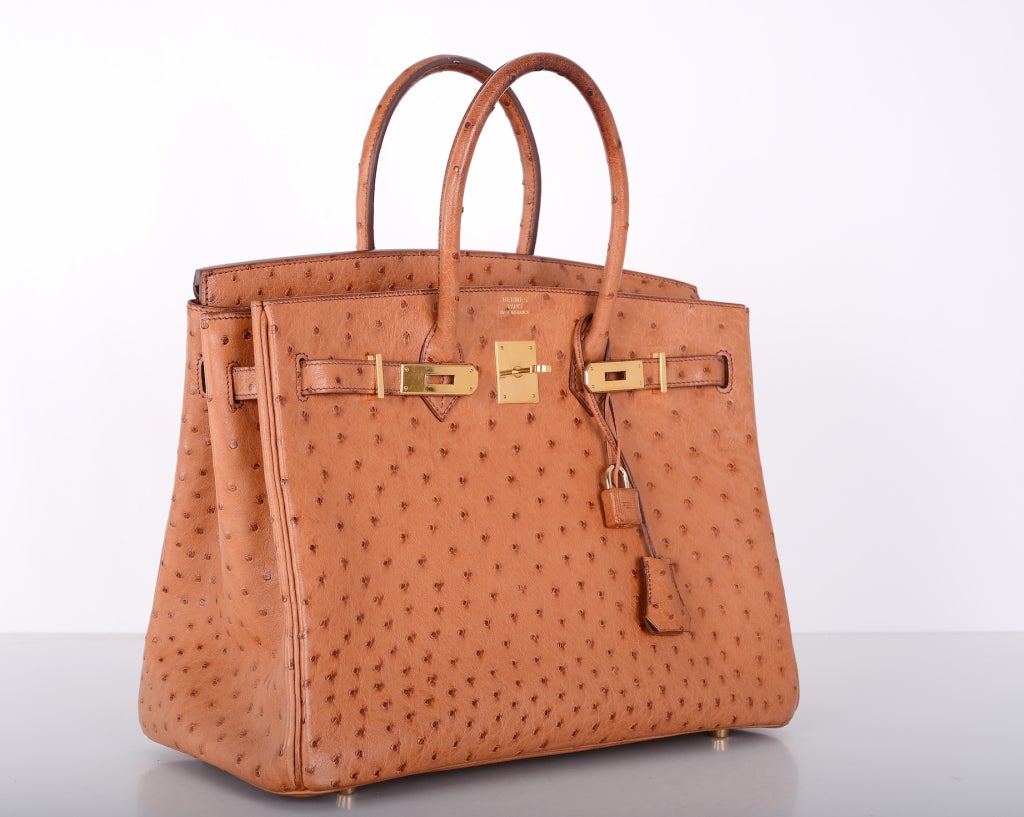 CLASSIC CHIC HERMES BIRKIN BAG 35cm OSTRICH COGNAC GOLD IMPOSSIBLE TO GET! In Excellent Condition In NYC Tri-State/Miami, NY