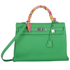 NEW COLOR HERMES KELLY BAG 35cm BAMBOU GREEN PALLADIUM HARDWARE