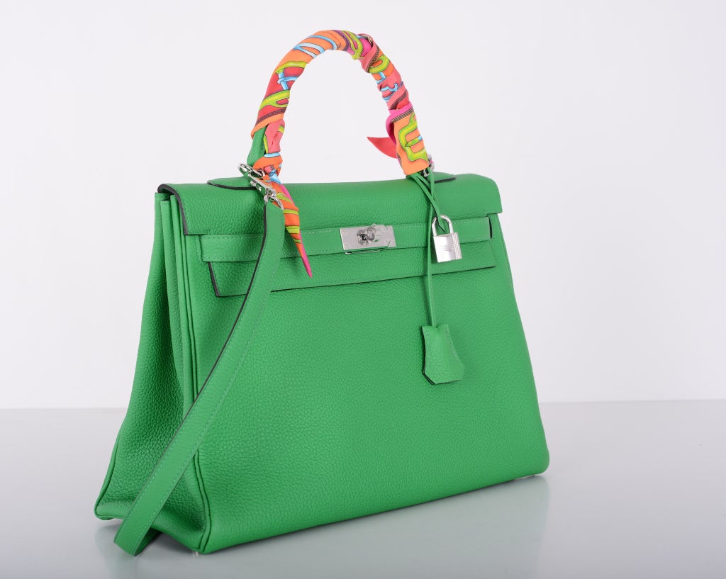 NEW COLOR HERMES KELLY BAG 35cm BAMBOU GREEN PALLADIUM HARDWARE 1