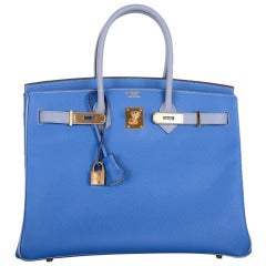 HERMES BIRKIN BAG HSS 35cm MYKONOS BLUE LIN GOLD HARDWARE JaneFinds