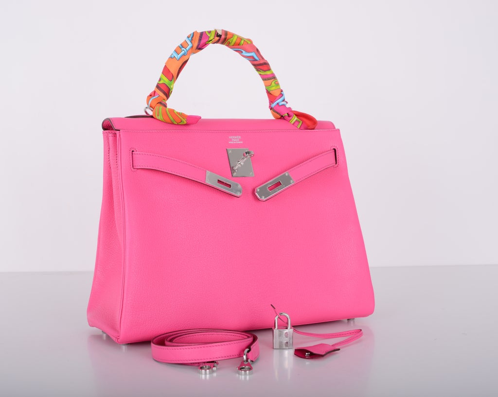 hermes pink leather handbag kelly  