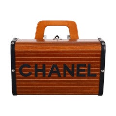 CHANEL RARE VINTAGE WOOD & LEATHER Limited TRUNK HANDBAG OR XLEBNITSA JaneFinds