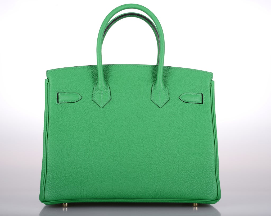 Women's NEW GORGE COLOR HERMES BIRKIN BAG 30cm BAMBOU GREEN GOLD HARDWARE