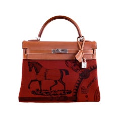 COLLECTORS HERMES KELLY BAG 32CM AMAZONE BARENIA / TOILE ROUGE H