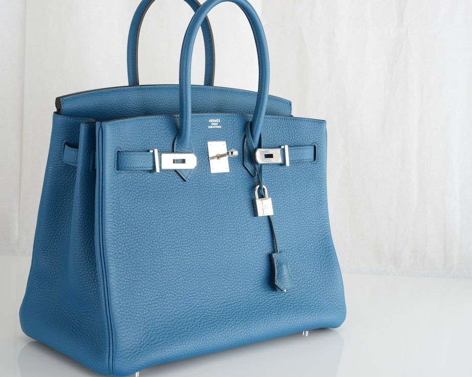 inexpensive leather handbags - STUNNING HERMES BIRKIN BAG THALASSA BLUE 35CM PALLADIUM HARDWARE ...
