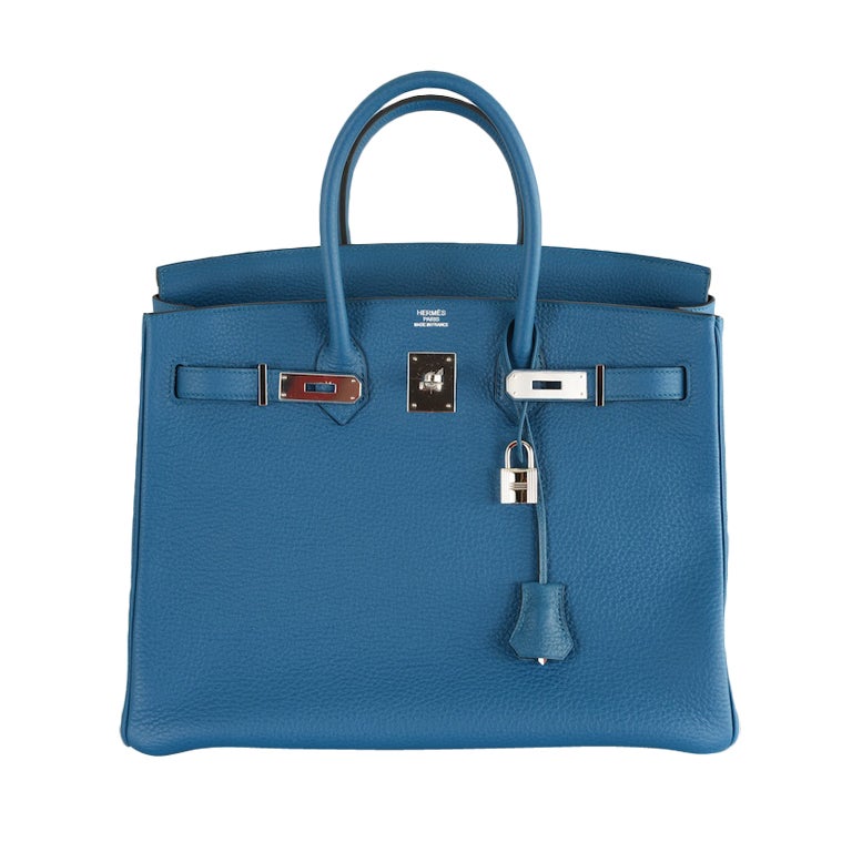 STUNNING HERMES BIRKIN BAG THALASSA BLUE 35CM PALLADIUM HARDWARE