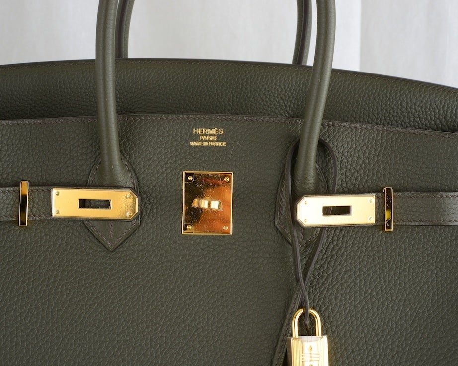 Women's HERMES 35CM BIRKIN BAG VERT GRIS TOGO GOLD HARDWARE... Gorgeous