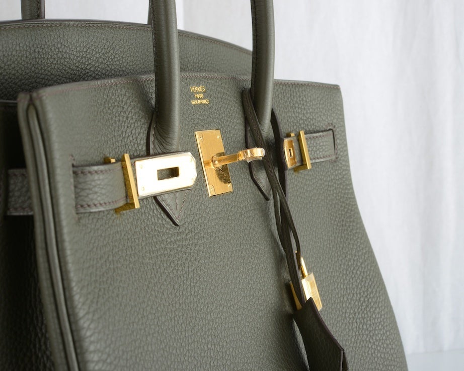 HERMES 35CM BIRKIN BAG VERT GRIS TOGO GOLD HARDWARE... Gorgeous 4