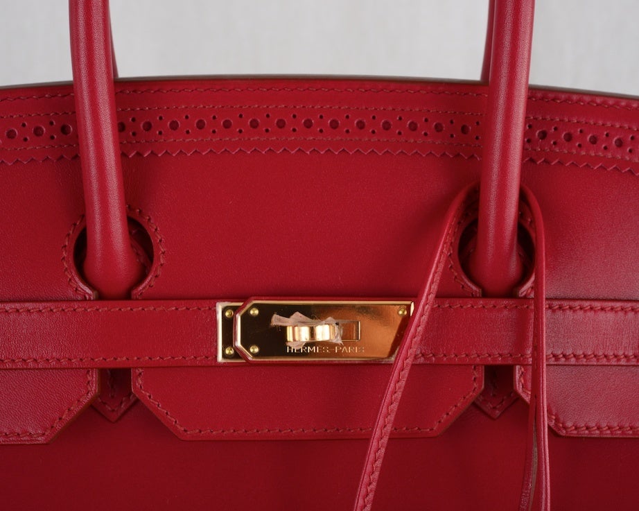 HERMES BIRKIN GHILLIES BAG RUBY RED WITH ROSE GOLD HARDWARE WOW! 2