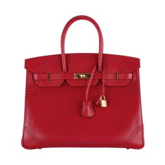 HERMES BIRKIN GHILLIES BAG RUBY RED WITH ROSE GOLD HARDWARE WOW!