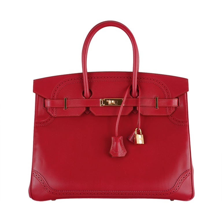 HERMES BIRKIN GHILLIES BAG RUBY RED WITH ROSE GOLD HARDWARE WOW!