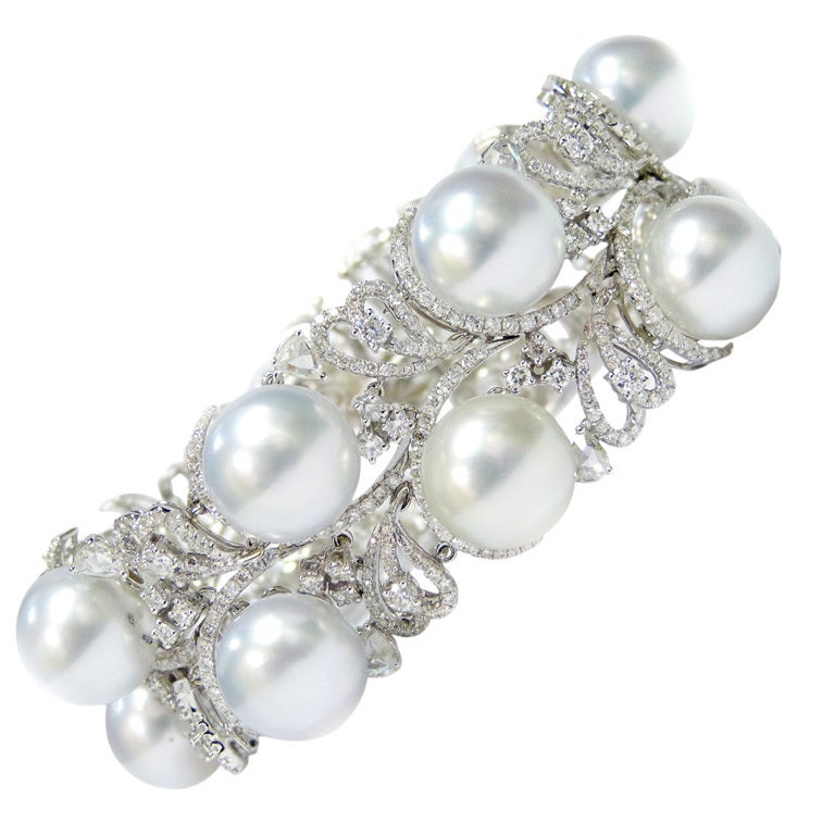 Exclusive Pearl and Diamond Bracelet For Sale