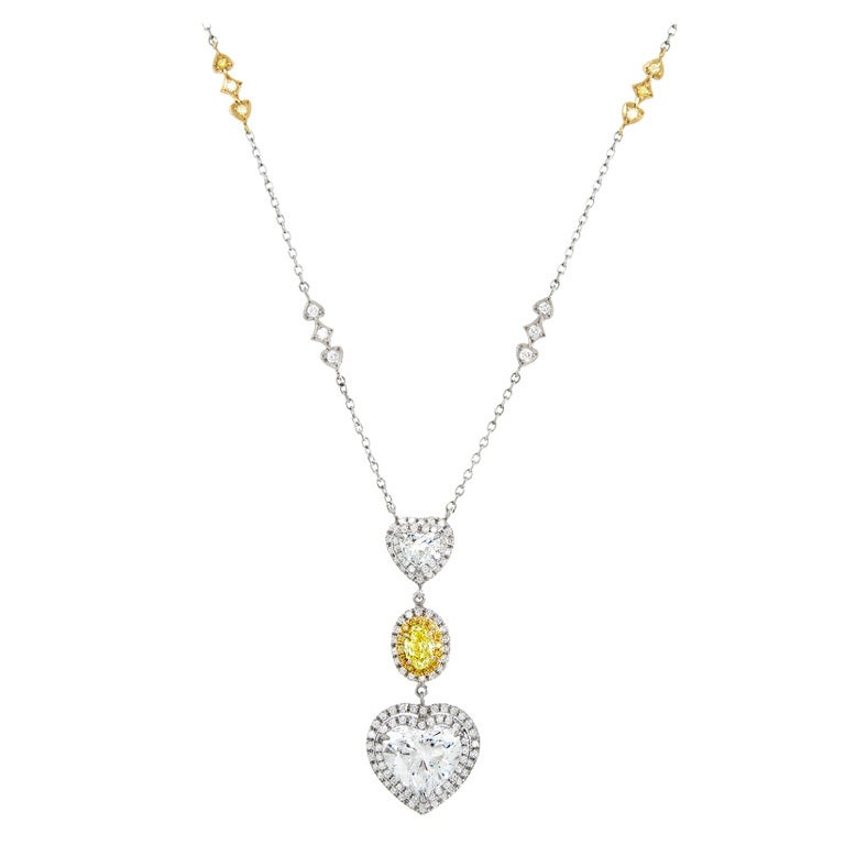 Heart Drop Diamond Canary Oval  Necklace GIA cert