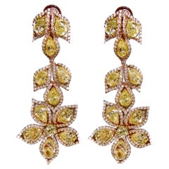 Yellow Diamond Flower Chandelier Earrings in Rose Gold