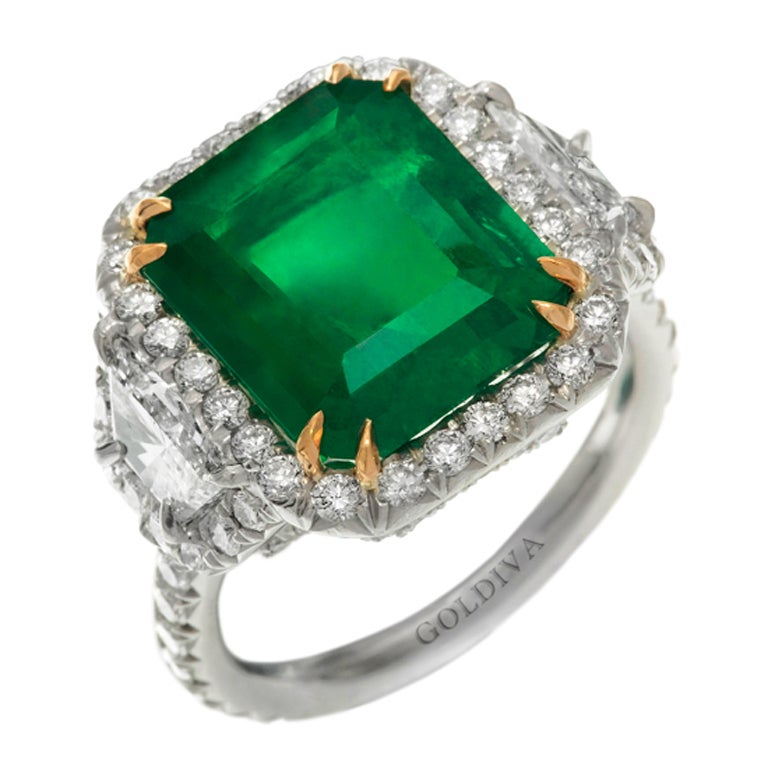 Gem Quality Colombian 14.13 cts. Emerald Diamond Ring For Sale at 1stDibs