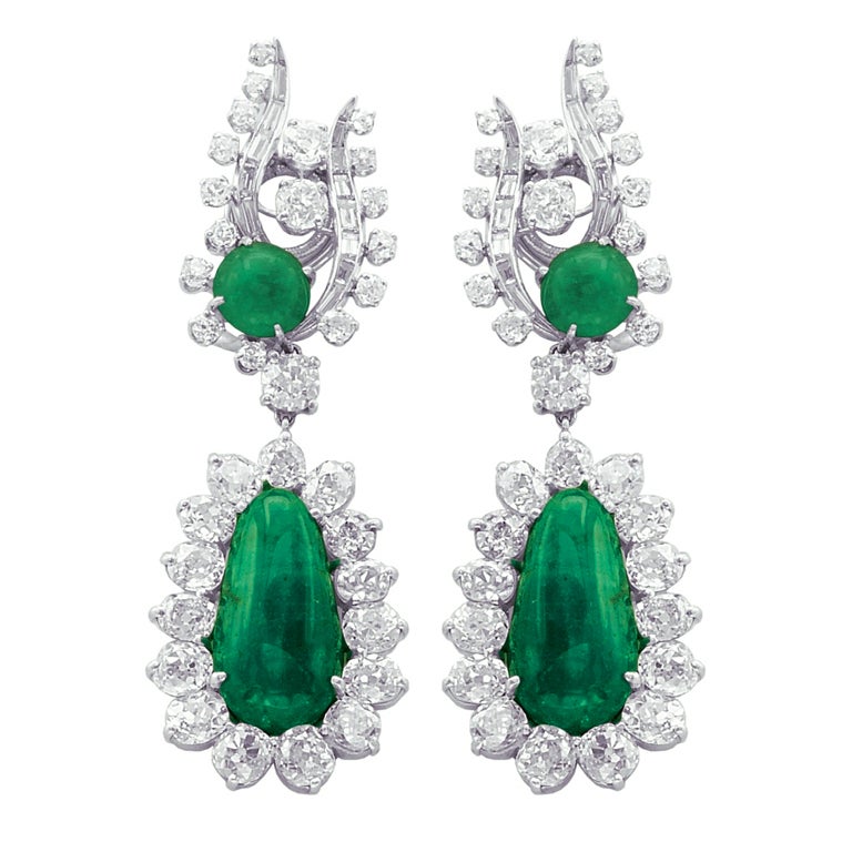 Diana M. Colombian Emerald and Diamond Earrings For Sale