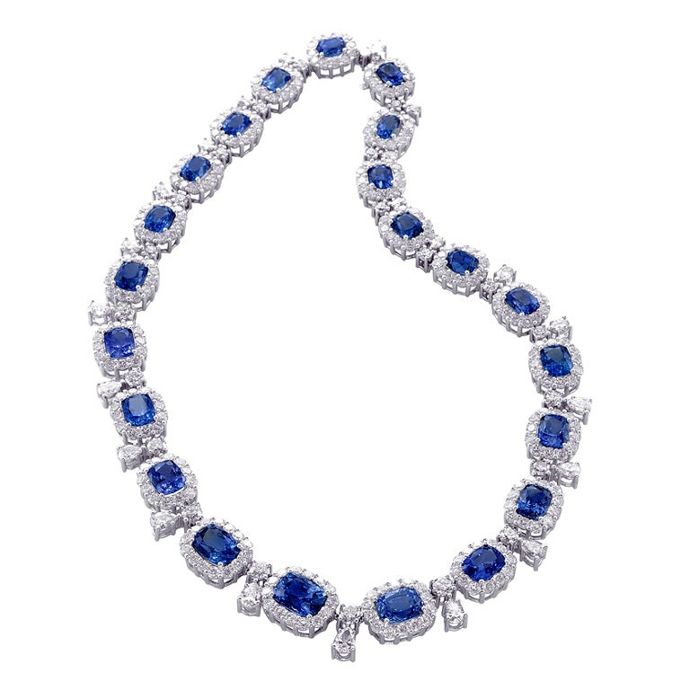 Natural Unheated Sapphire Diamond Necklace For Sale at 1stDibs