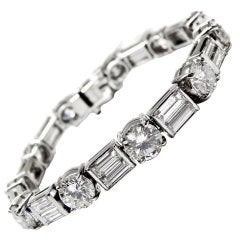 Classic Diamond Baguette and Round Diamond Line Platinum Bracelet. 7