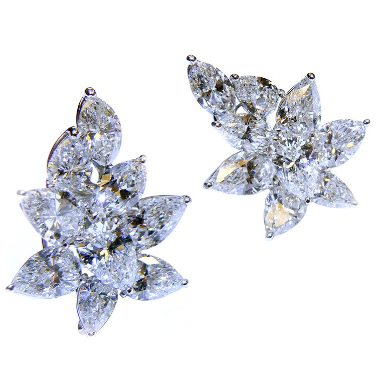 GIA Cert Diamond Platinum Floral Cluster Earrings