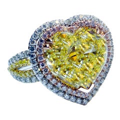 Antique Spectacular Fancy Yellow Heart Shape Diamond Ring