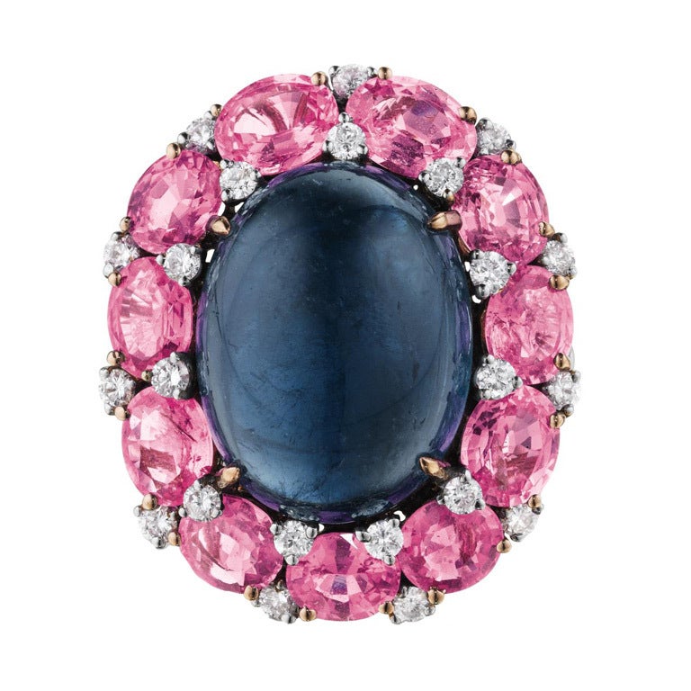 A Tourmaline, Pink Sapphire and Diamond Ring