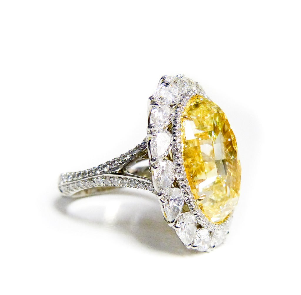 Very Rare 16.30 Carat Fancy Intense Yellow VS2 Oval Diamonds, set with 5 Carats of diamonds
Certified by GIA
Looks like 25 Carats.
Set in a custom made diamond mounting

Investment quality.