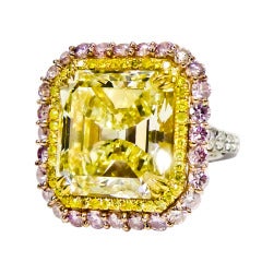Spectacular GIA Certified 13.00 Carat Fancy Yellow Diamond Platinum Ring